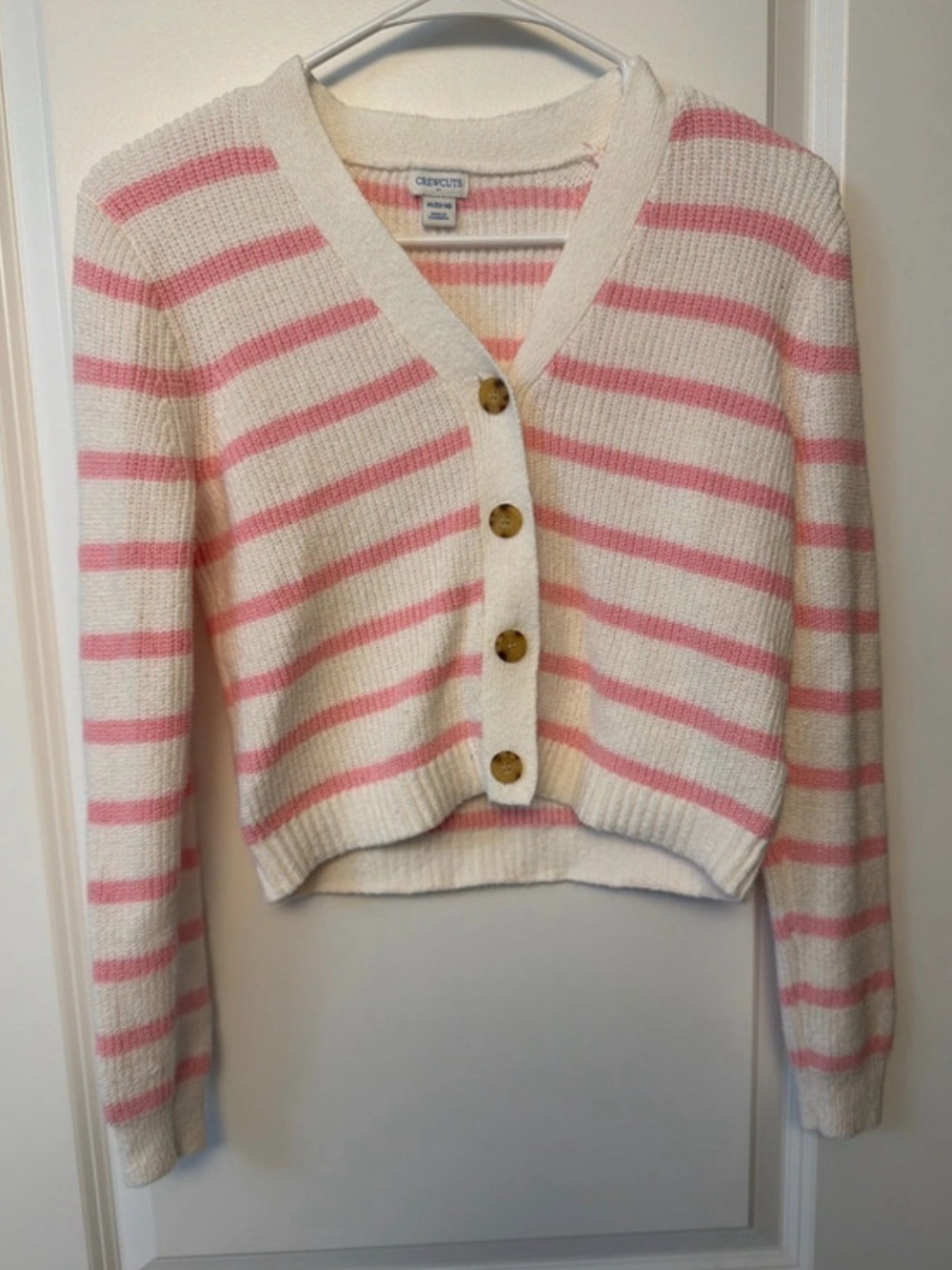 Crewcuts Pink and Cream Button-Front Striped Cardigan